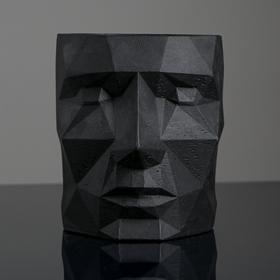 Кашпо полигональное из гипса «Голова», чёрное,16 х 20 см