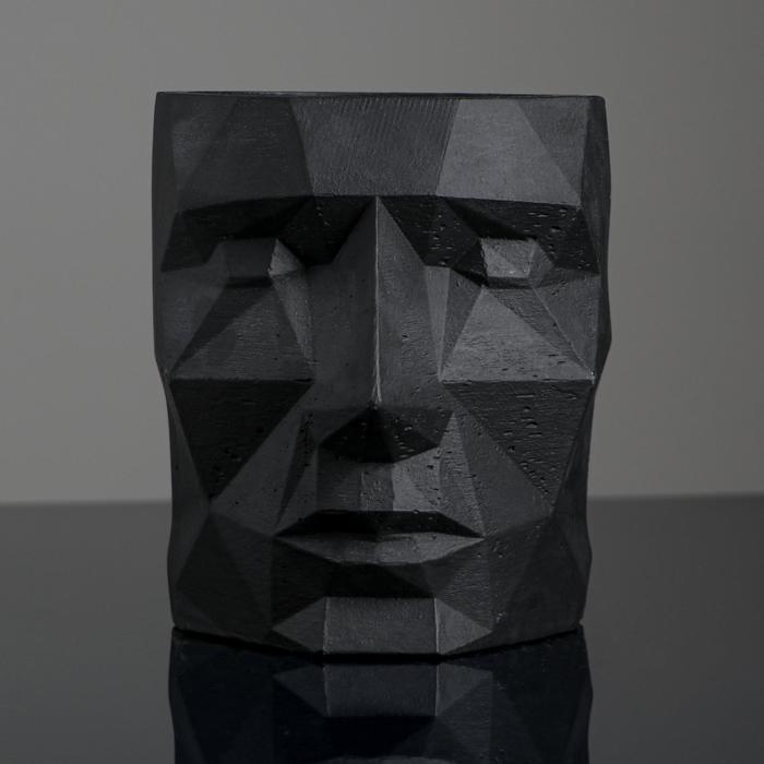 Кашпо полигональное из гипса «Голова», чёрное,16 х 20 см - фото 11136052