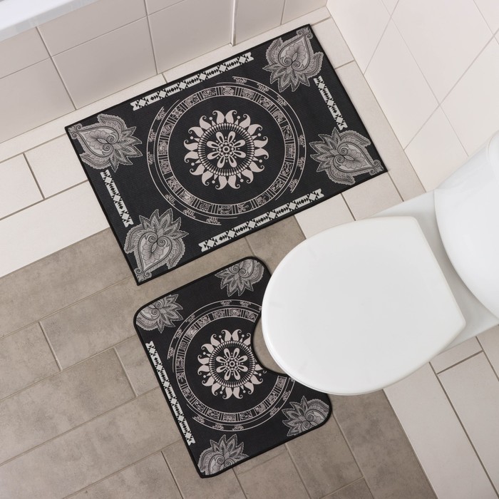 Набор ковриков для ванной и туалета Доляна «Адуор», 2 шт: 50×78 см, 40×50 см, цвет серый - фото 799288529