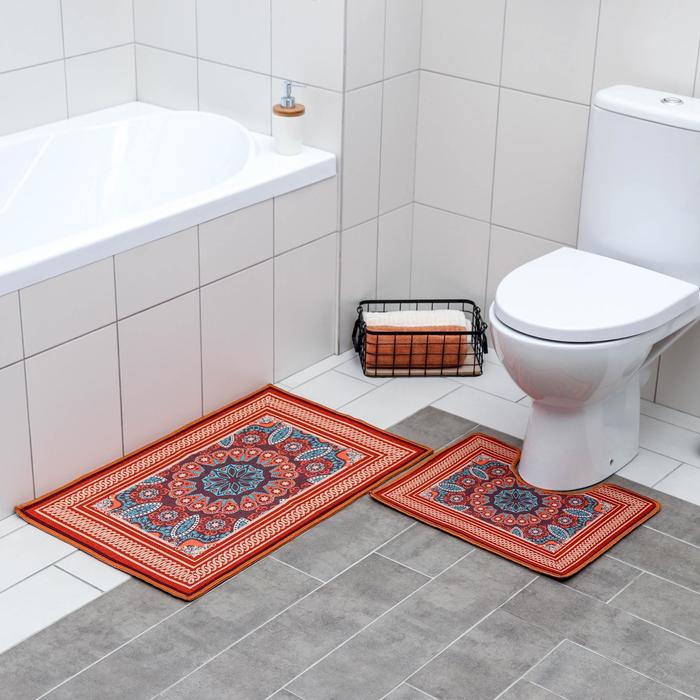 Набор ковриков для ванной и туалета Доляна «Геомертик», 2 шт: 50×78 см, 40×50 см