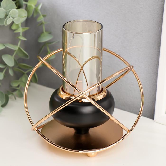 Подсвечник металл, стекло на 1 свечу "Сфера" чёрный с золотом 16,5х14,5х14,5 см - фото 1099436