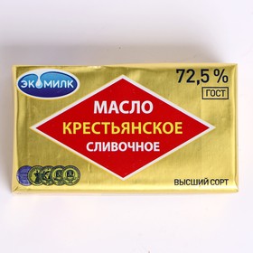 Масло сливочное несоленое ЭКОМИЛК Крестьянское Ромб  72,5% 180г 8015003