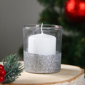 Свеча в стекле "Праздничная", серебро, 7.8×7 см