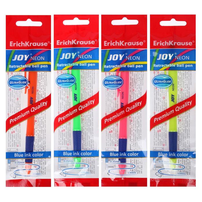 Ручка шариковая ErichKrause JOY Neon, Ultra Glide Technology, автоматическая, чернила синие, корпус микс