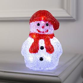 Светодиодная фигура «Снеговичок в шапке» 7 × 15 × 7 см, акрил, 8 LED, батарейки ААх2 (не в комплекте), свечение белое