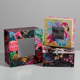 Набор коробок с PVC окном 3 в 1 «Фламинго», 18 × 18 × 10‒22 × 22 × 12 см в Донецке