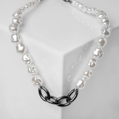 Necklace "Chain" pearl links, color white in gray metal