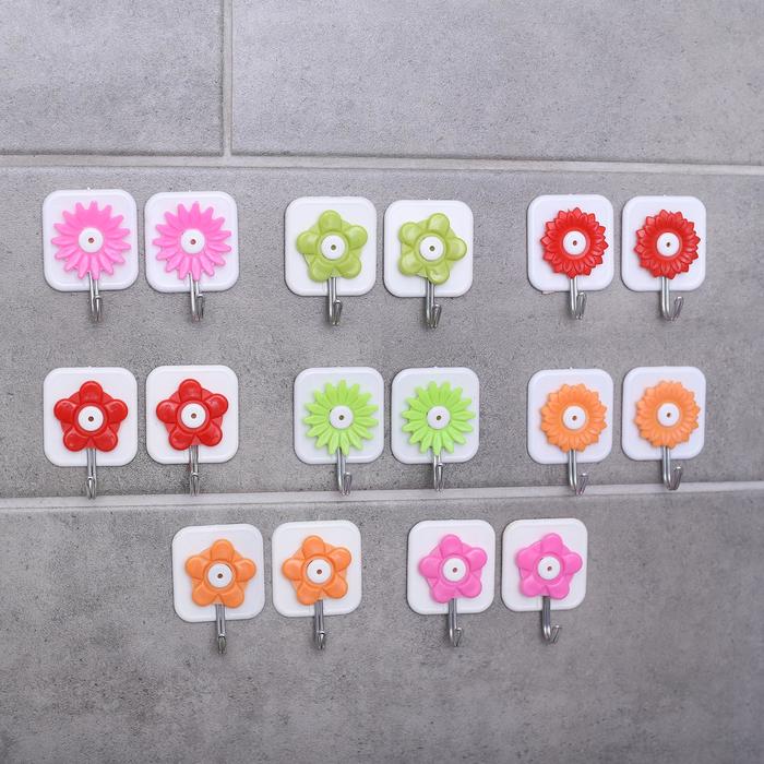 Набор крючков на липучке «Астры» , 2 шт, цвет МИКС - фото 798841212