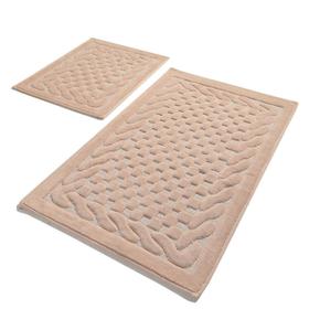 Комплект ковриков для ванной STONE, 2 шт, размер 60 х 100 см и 60 х 50 см, хлопок, цвет пудра