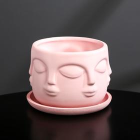 Кашпо-голова из гипса с поддоном «Муза», цвет розовый, 11.5 × 9 см