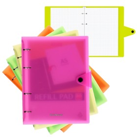 Тетрадь на кольцах А5, 80 листов в клетку ErichKrause "Neon", пластиковая обложка на кнопке, блок офсет, белизна 100%, МИКС
