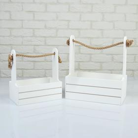 Set of wooden planters 2 in 1 (25×15×30; 21×12×23 see) "Dear", rope handle, white