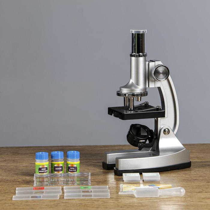 Микроскоп "Исследование", кратность увеличения 600х, 300х, 100х, с подсветкой, серебристый - фото 8272220