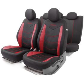 Авточехлы AEROBOOST 3D крой, 11 предметов, 5 подголовников, 2 молнии, AIRBAG черно-красный 5477256