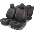 Авточехлы ALCANTARA алькантара с контрастной прострочкой, 5 мм поролон, 3D крой, 15 предметов, 5 подголовников, 2 кармана, 4 молнии, 4 торцевых клапана, AIRBAG черно-красный 5477260 - фото 97069