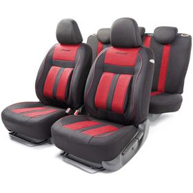 Авточехлы CUSHION COMFORT, материал эко-хлопок, 5 мм поролон, 3D крой, большой поясничный упор, 15 предметов, 5 подголовников, 2 кармана, 4 молнии, 4 торцевых клапана, AIRBAG черно-красный 5477272