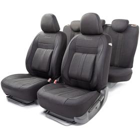 Авточехлы CUSHION COMFORT, материал эко-хлопок, 5 мм поролон, 3D крой, большой поясничный упор, 15 предметов, 5 подголовников, 2 кармана, 4 молнии, 4 торцевых клапана, AIRBAG чёрый 5477274
