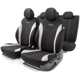 Авточехлы FLEX, материал износостойкий полиэстер, вставки из хлопка, 2 мм поролон, 3D крой, 11 предметов, 5 подголовников, 2 молнии, AIRBAG черно-белый 5477275