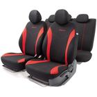 Авточехлы FLEX, материал износостойкий полиэстер, вставки из хлопка, 2 мм поролон, 3D крой, 11 предметов, 5 подголовников, 2 молнии, AIRBAG черно-красный 5477276 - фото 97104