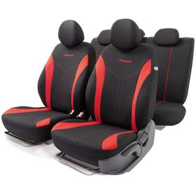 Авточехлы FLEX, материал износостойкий полиэстер, вставки из хлопка, 2 мм поролон, 3D крой, 11 предметов, 5 подголовников, 2 молнии, AIRBAG черно-красный 5477276