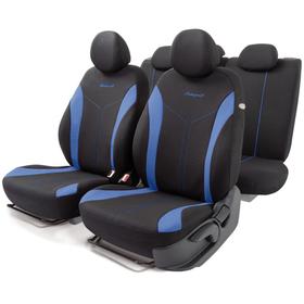 Авточехлы FLEX, материал износостойкий полиэстер, вставки из хлопка, 2 мм поролон, 3D крой, 11 предметов, 5 подголовников, 2 молнии, AIRBAG черно-синий 5477278