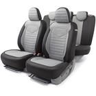 Авточехлы LINEN, материал лён крупного плетения, 5 мм поролон, 3D крой, 15 предметов, 5 подголовников, 2 кармана, 4 молнии, 4 торцевых клапана, AIRBAG черно-св.серый 5477288 - фото 97134