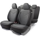 Авточехлы LINEN, материал лён крупного плетения, 5 мм поролон, 3D крой, 15 предметов, 5 подголовников, 2 кармана, 4 молнии, 4 торцевых клапана, AIRBAG черно-т.серый 5477289 - фото 97137