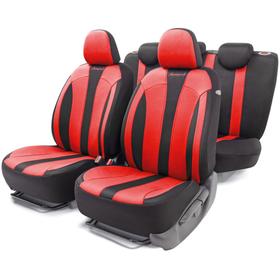 Авточехлы PERFORMANCE, материал hexagon polyester, 5 мм поролон, 3D крой, 15 предметов, 5 подголовников, 2 кармана, 4 молнии, 4 торцевых клапана, AIRBAG черно-красный 5477295