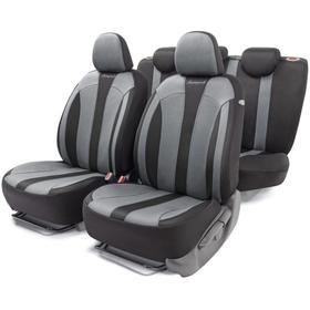 Авточехлы PERFORMANCE, материал hexagon polyester, 5 мм поролон, 3D крой, 15 предметов, 5 подголовников, 2 кармана, 4 молнии, 4 торцевых клапана, AIRBAG черно-серый 5477296