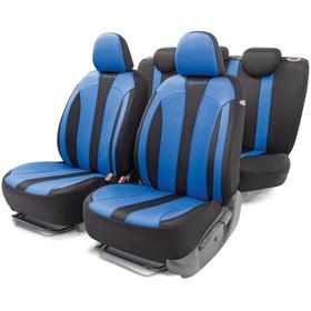 Авточехлы PERFORMANCE, материал hexagon polyester, 5 мм поролон, 3D крой, 15 предметов, 5 подголовников, 2 кармана, 4 молнии, 4 торцевых клапана, AIRBAG черно-синий 5477297