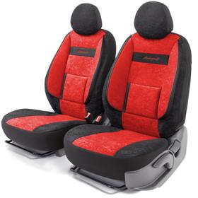 Накидки для передних сидений COMFORT, велюр, 5 мм поролон, 3D крой, поясничный упор, боковые поддержки спины, 4 предмета, открытая спинка, закрытые торцы, 2 подголовника, AIRBAG черно-красный 5477342