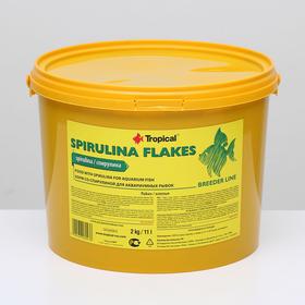 Корм Tropical Spirulina Flakes  для растительноядных рыб, со спирулиной, хлопья, 11 л, 2 кг