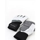 Перчатки для фитнеса мужские кожаные Q10, цвет чёрный/белый, размер M - фото 7916355