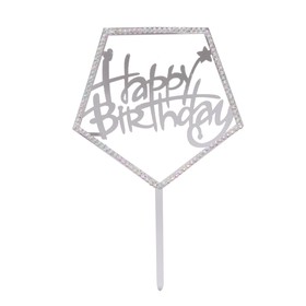 The topper is "happy Birthday" with rhinestones, silver color