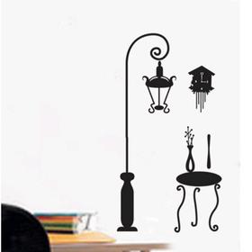 Наклейка пластик интерьерная чёрная "Фонарь, столик и часы" 50х70 см