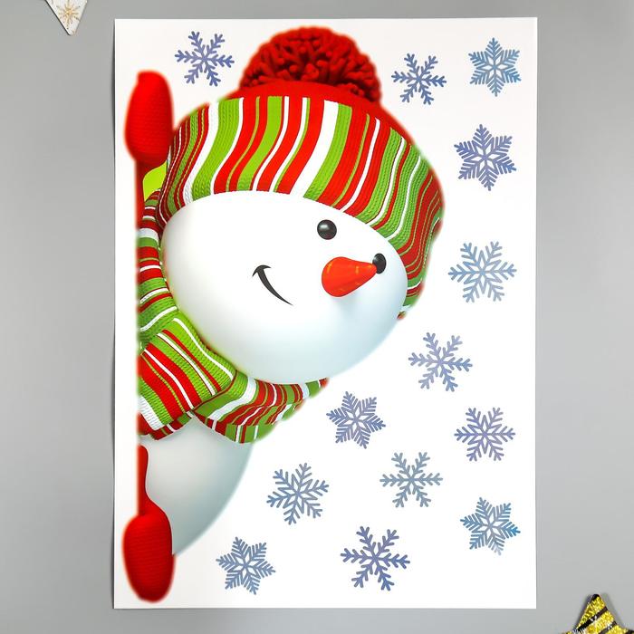 Наклейки Decoretto "Большой снеговик выглядывает" 35х50 см - фото 1347773
