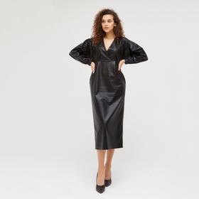 Платье женское длина миди MINAKU: Leather look цвет чёрный, р-р 42