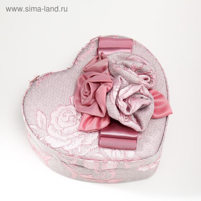 Шкатулка текстиль для украшений сердце "Цветы с лентой" 7х15,5х18 см | vlarni-land