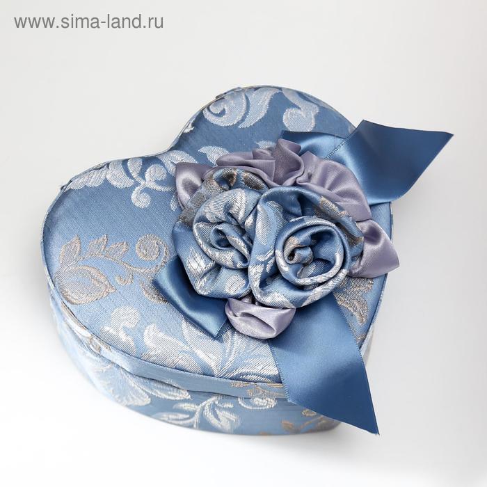 Шкатулка текстиль для украшений сердце "Синий цветок" 7х15,5х18 см | vlarni-land