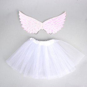 Carnival set "angel" 3 items: headband, skirt, wings, color white