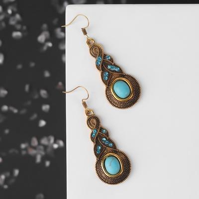 Turquoise world braid earrings, blue in black gold