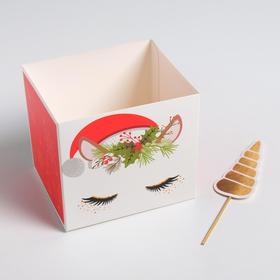 Коробка для цветов с топперами «Новогодний единорог», 10 х 10 х 12 см