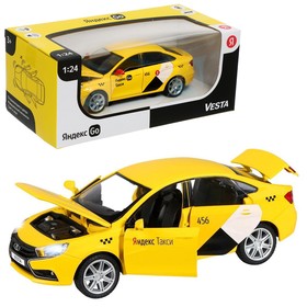Машина металлическая «Lada Vesta Яндекс Такси» 1:24, открываются двери, багажник, световые и звуковые эффекты, цвет жёлтый