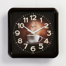 Часы настенные, серия: Кухня, "Чашка кофе", плавный ход,  26 х 26 cм, коричневый