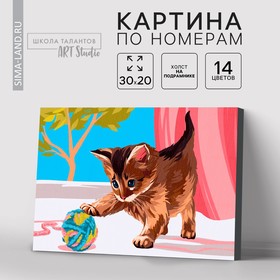 Картина по номерам на холсте с подрамником «Котёнок с клубком», 30х20 см