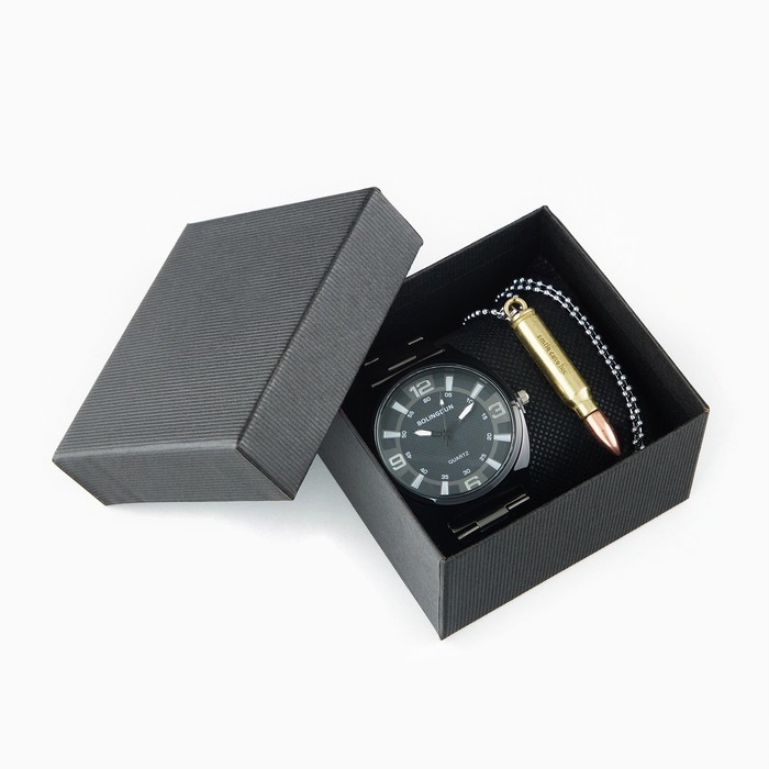 Подарочный набор 2 в 1 "Bolingdun": наручные часы, d=4.8 см, кулон - фото 728073