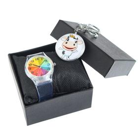 Подарочный набор 2 в 1 "Бычок": наручные часы d=3.5 см, брелок
