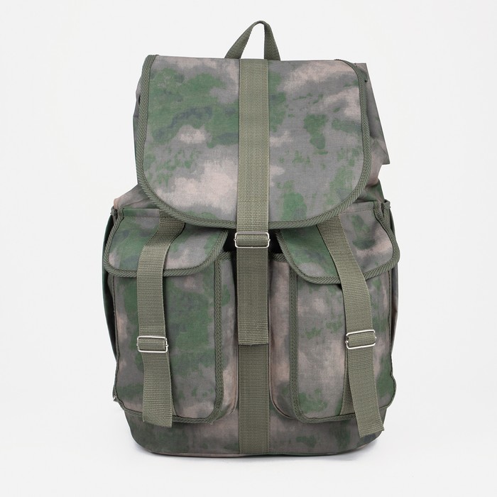 Рюкзак туристический, 54 л, отдел на шнурке, 3 наружных кармана, цвет зелёный - фото 333120