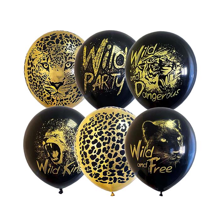 Шар латексный 12" Wild Party , BLACK&GOLD МИКС, набор 25 шт.