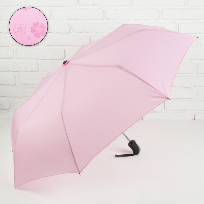 Зонт полуавтоматический &quot;Цветочки&quot;, R=50см, с проявляющимся рисунком, цвет бледно-розовый